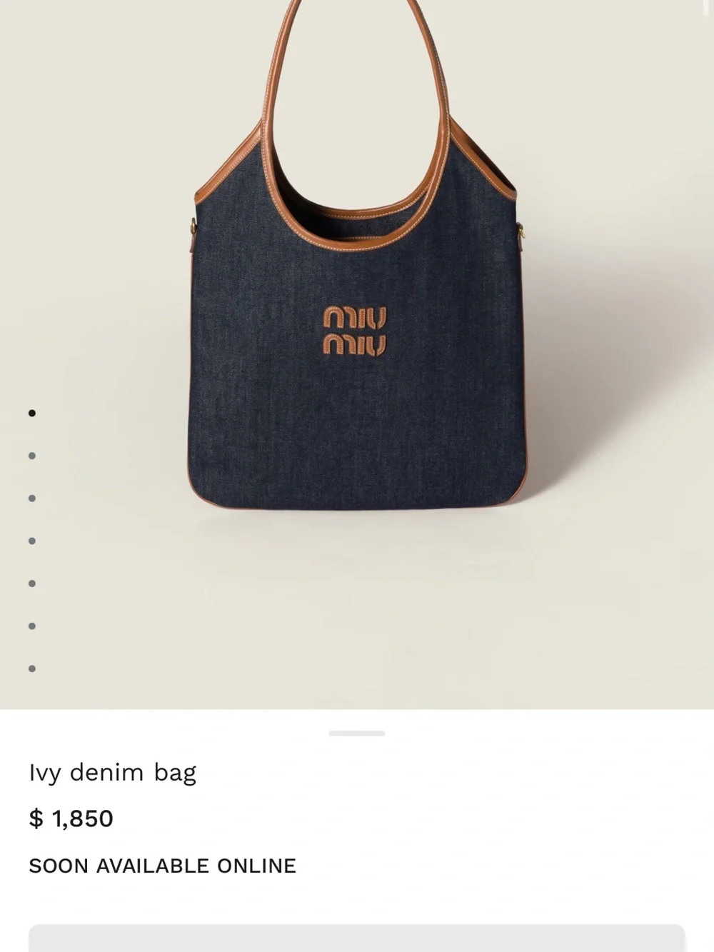 NEW Miu Miu - Ivy Denim Bag